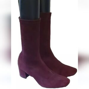 Aquatalia Women's Janine Stretch Suede Mid-Calf Boots-Size 7.5 - Wine